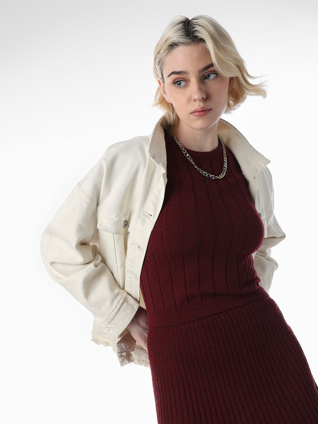 Maroon Fitted Ribbed Crop Top