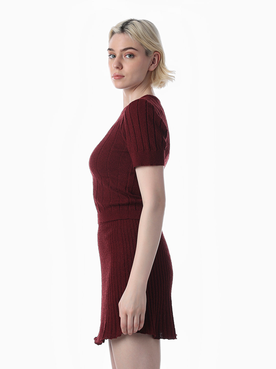Maroon Fitted Ribbed Crop Top