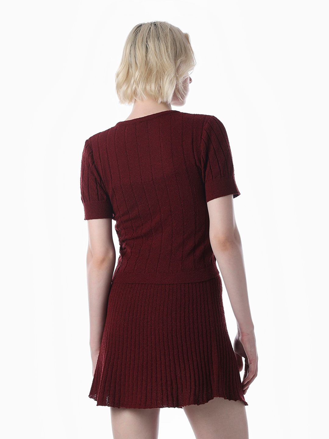 Maroon Fitted Ribbed Crop Top