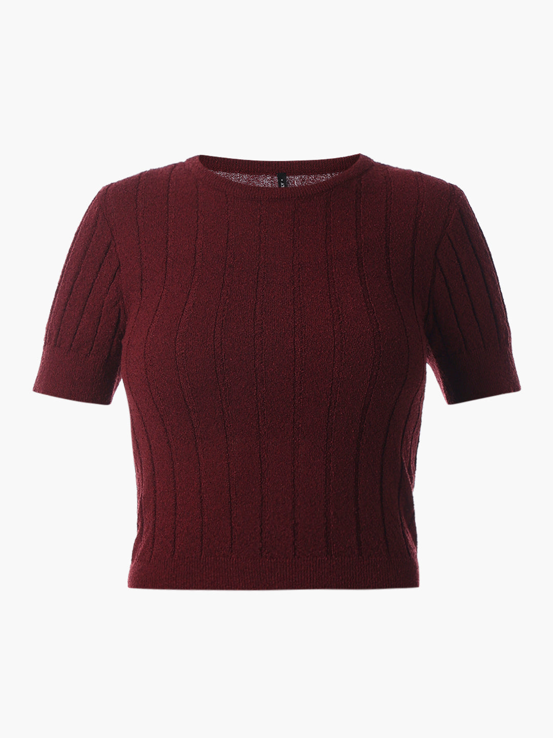 Maroon Fitted Ribbed Crop Top
