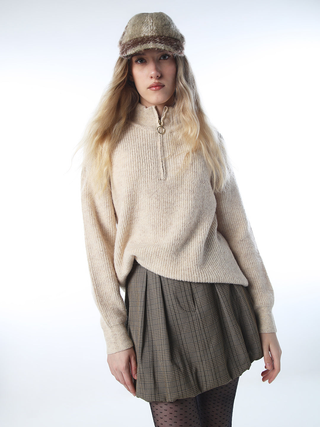NKNIT mix color high neck zip knit Zip-Up High Neck Pullover M