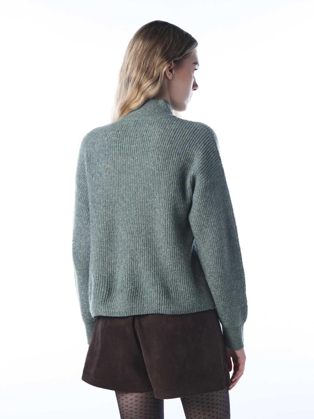 Zip-Up High Neck Pullover - Grey