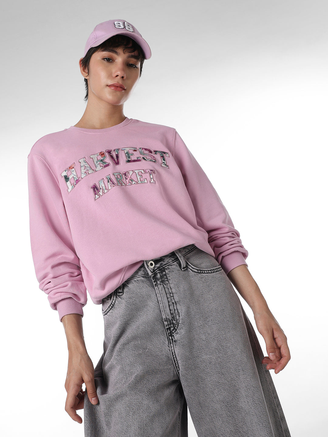 Mauve Pink Printed Cotton Sweatshirt