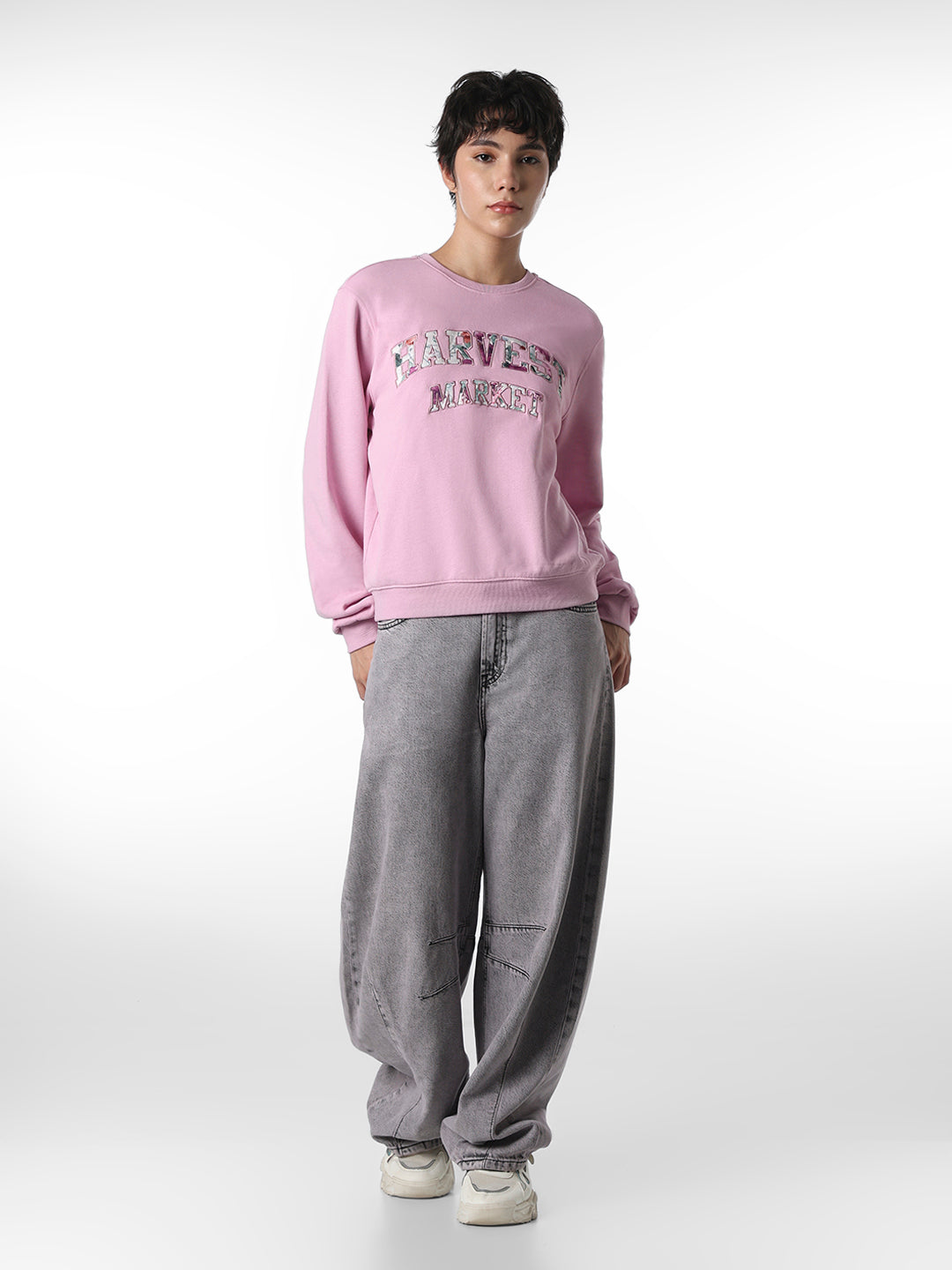 Mauve Pink Printed Cotton Sweatshirt