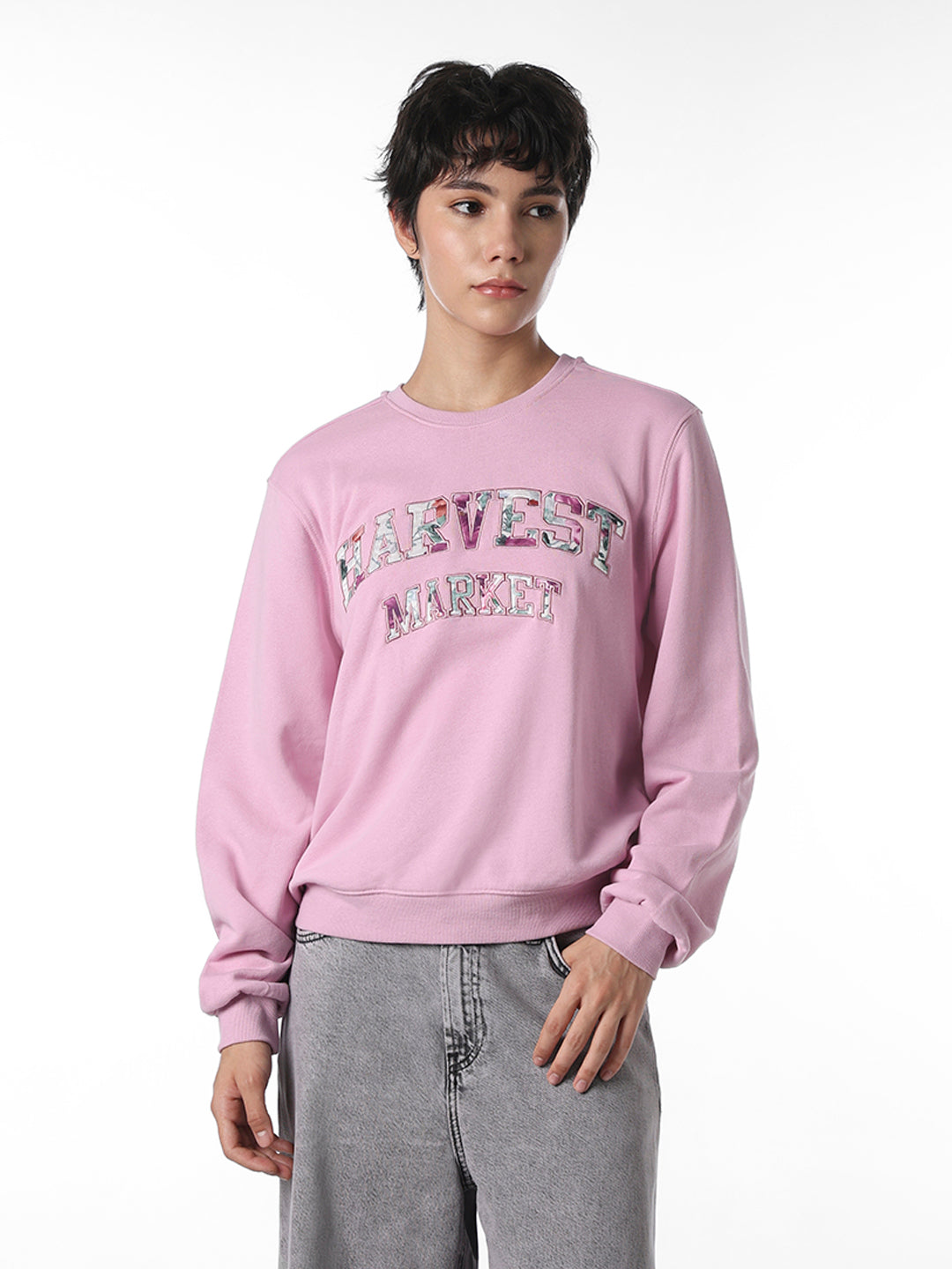 Mauve Pink Printed Cotton Sweatshirt