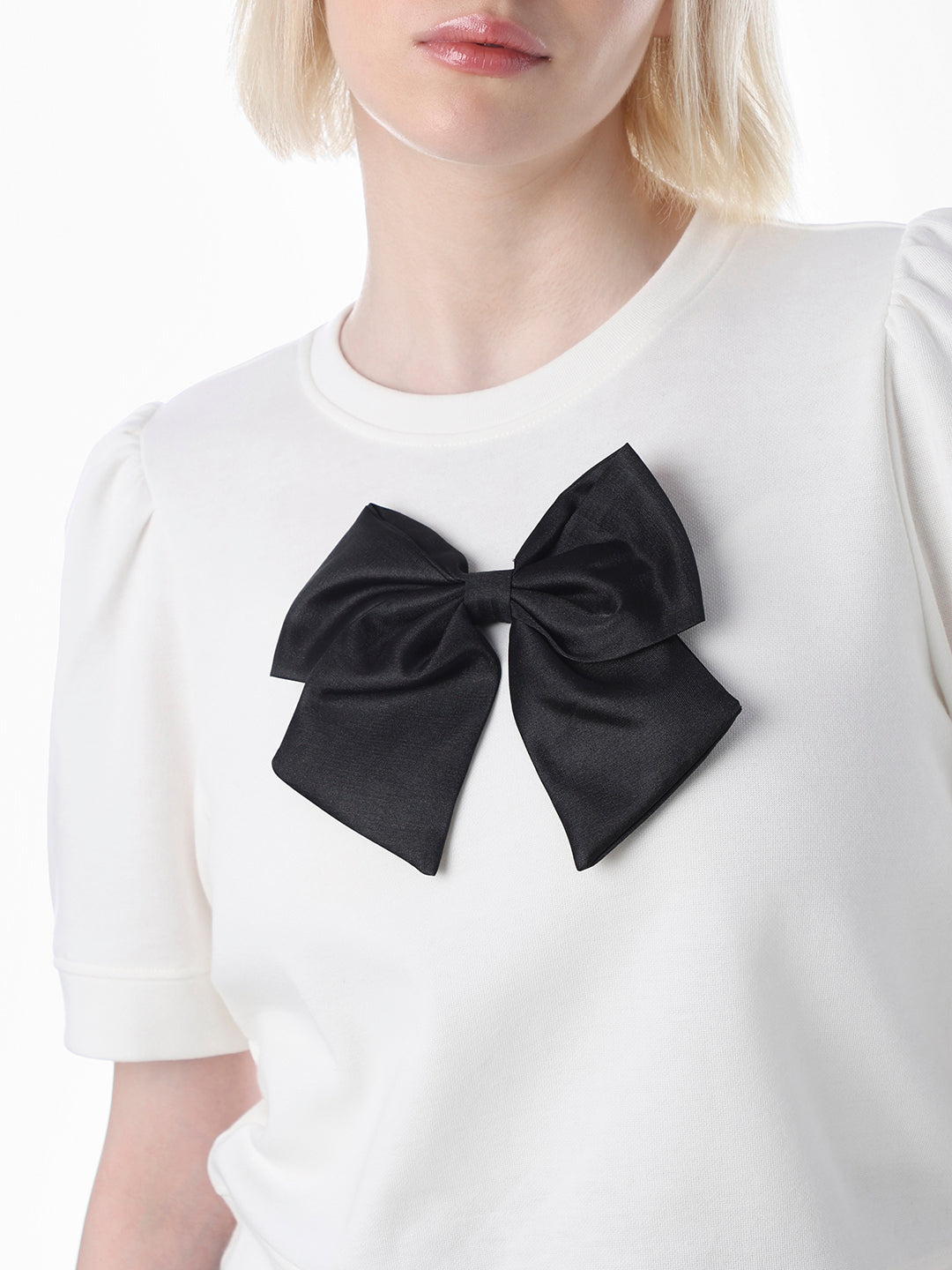 White Bow Detail Cropped Sweatshirt