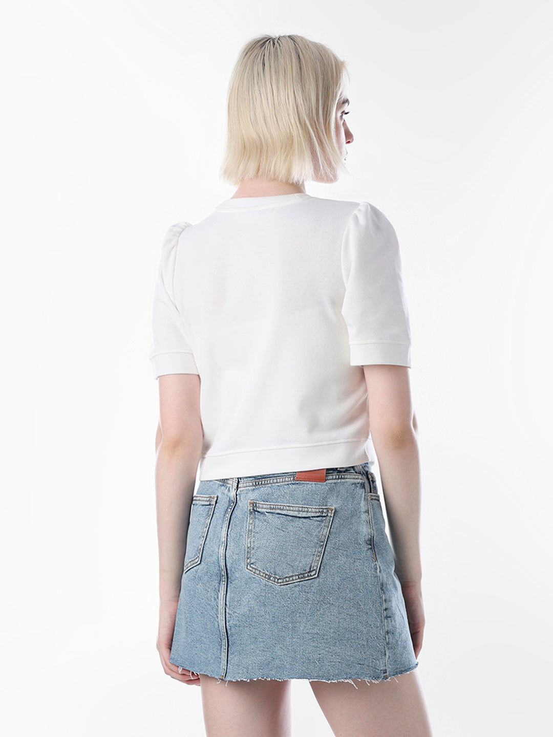 White Bow Detail Cropped Sweatshirt