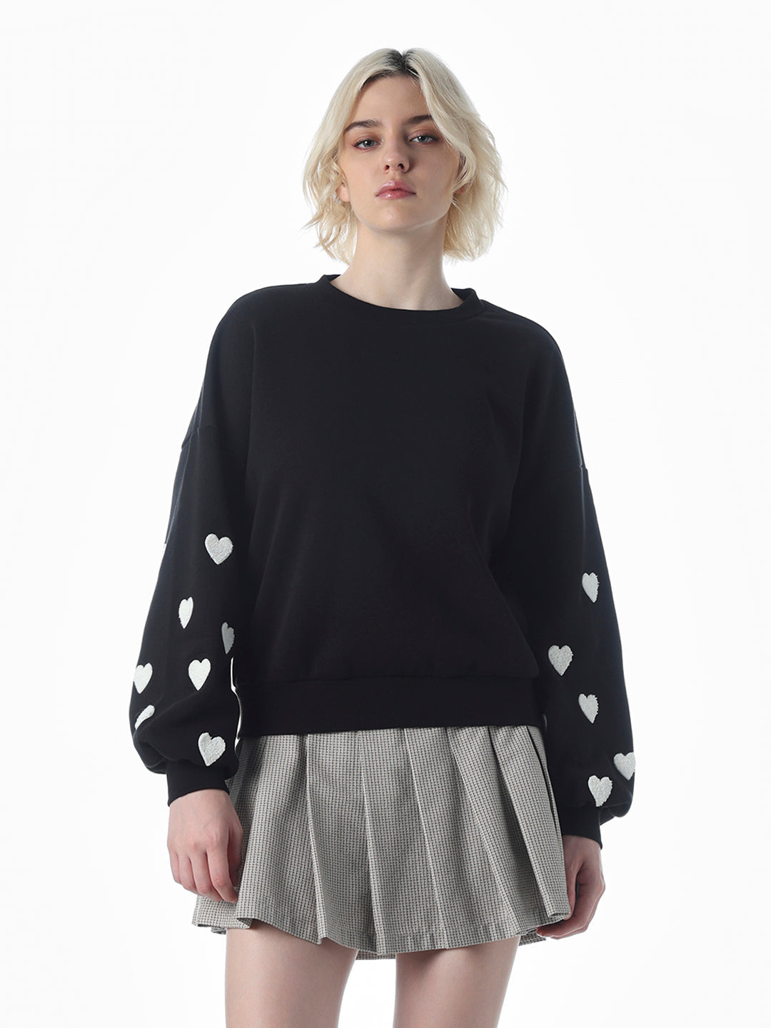 Black O-Neck Printed Sweatshirt
