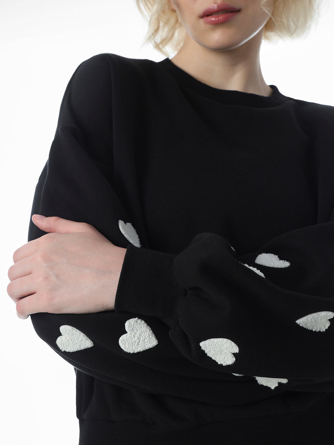 Black O-Neck Printed Sweatshirt