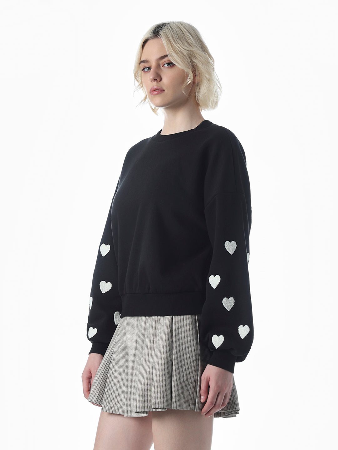 Black O-Neck Printed Sweatshirt