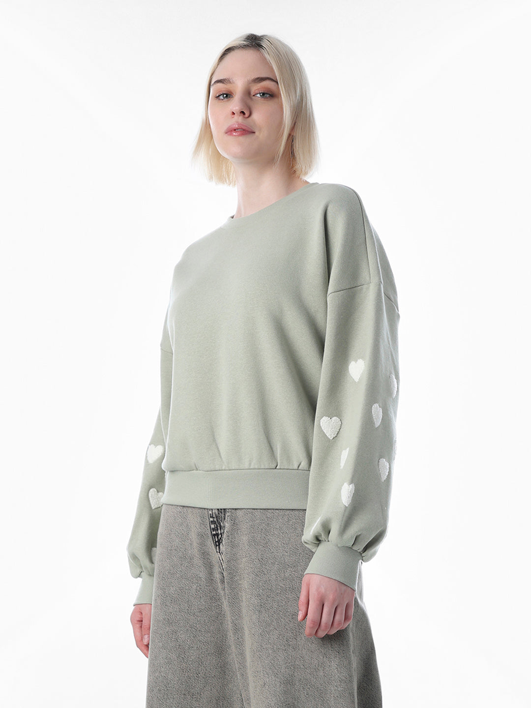 Green Heart Detail Boxy Sweatshirt