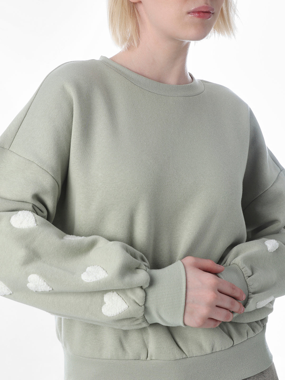 Green Heart Detail Boxy Sweatshirt