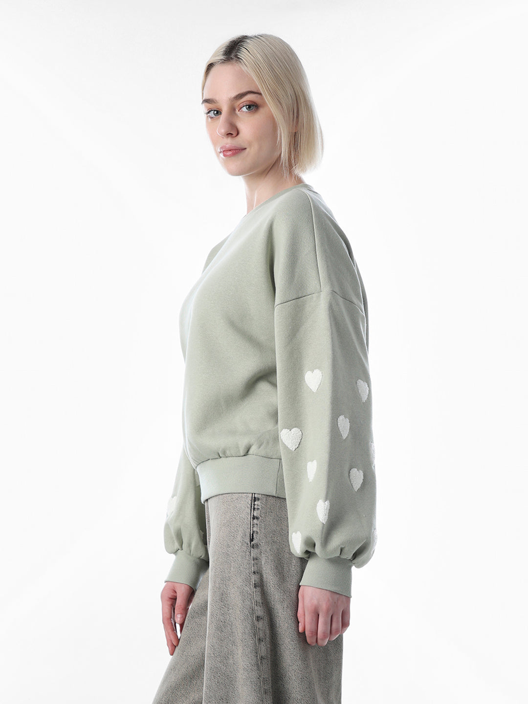 Green Heart Detail Boxy Sweatshirt