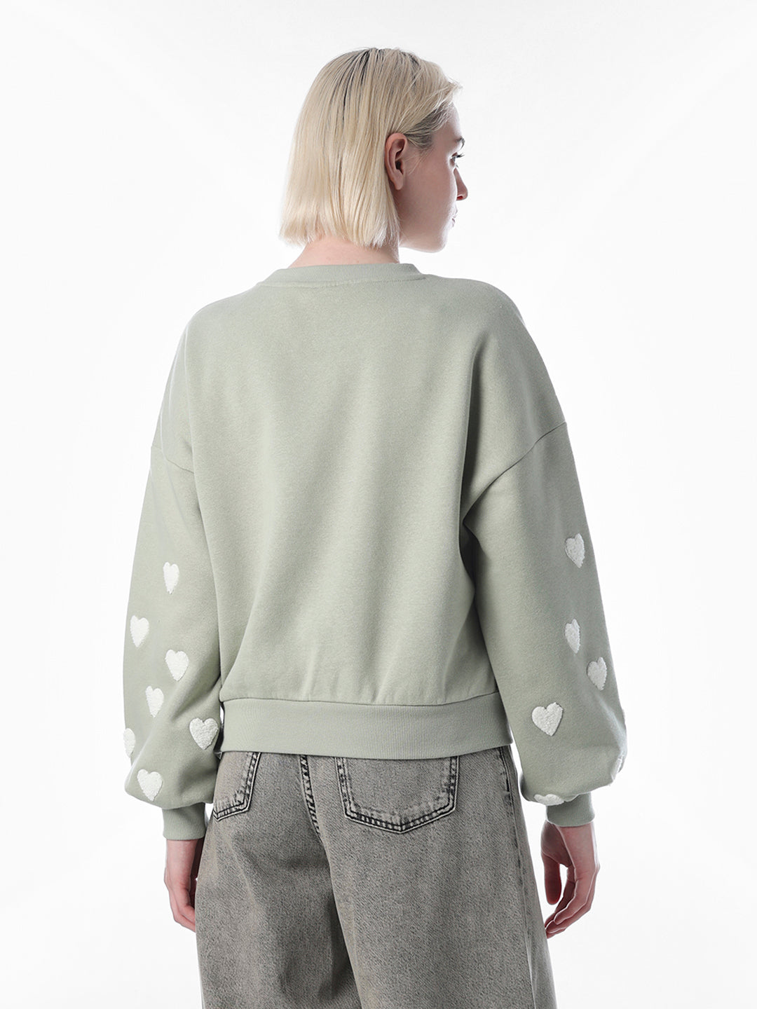 Green Heart Detail Boxy Sweatshirt