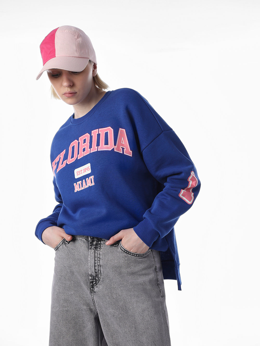 Blue Printed O-Neck Sweatshirt