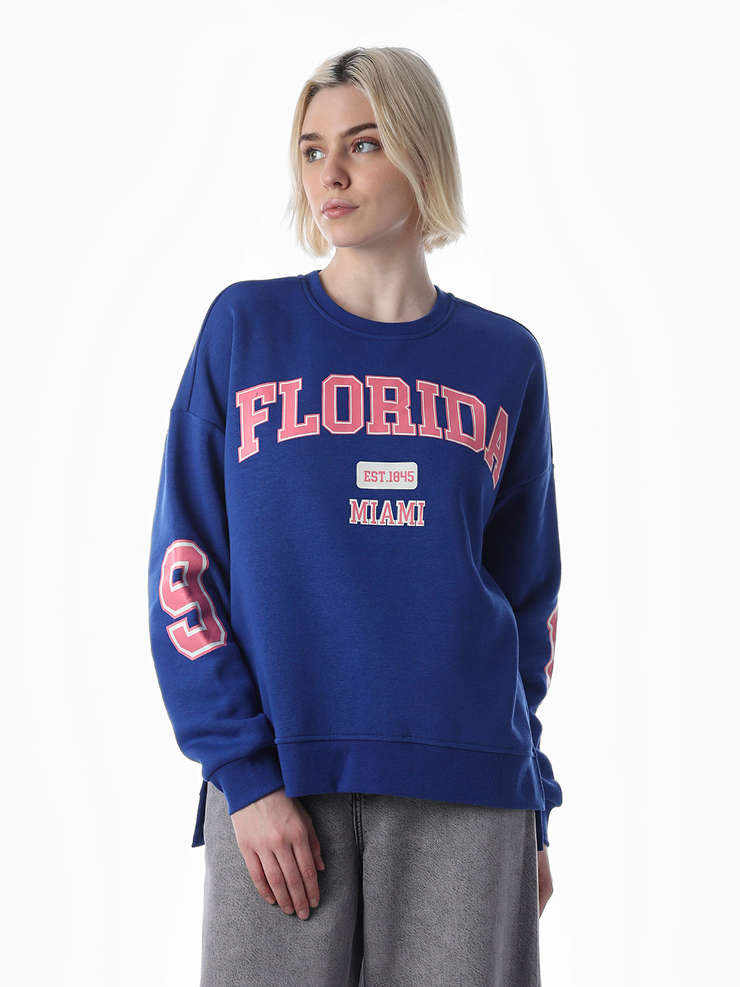 Blue Printed O-Neck Sweatshirt