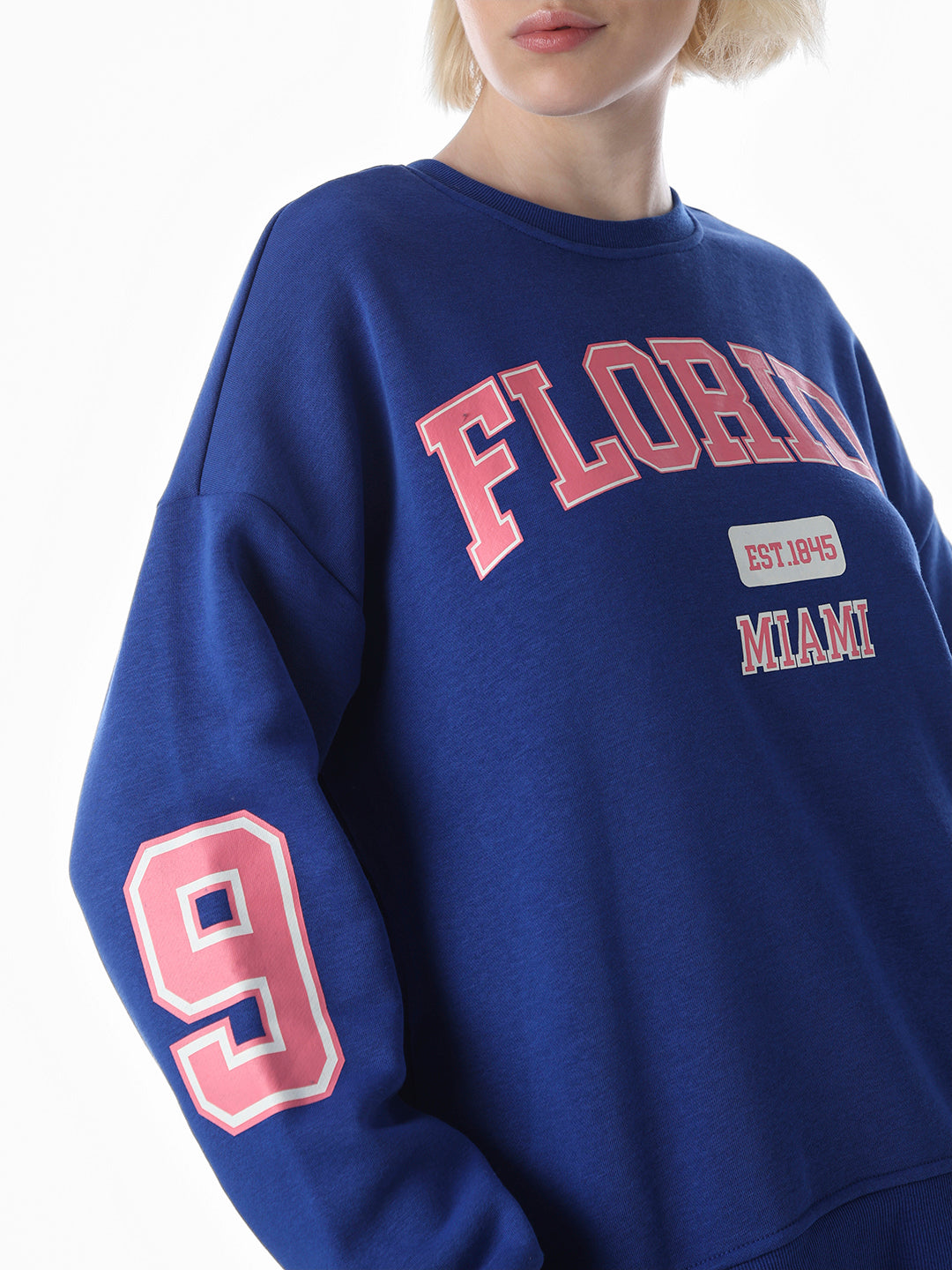 Blue Printed O-Neck Sweatshirt