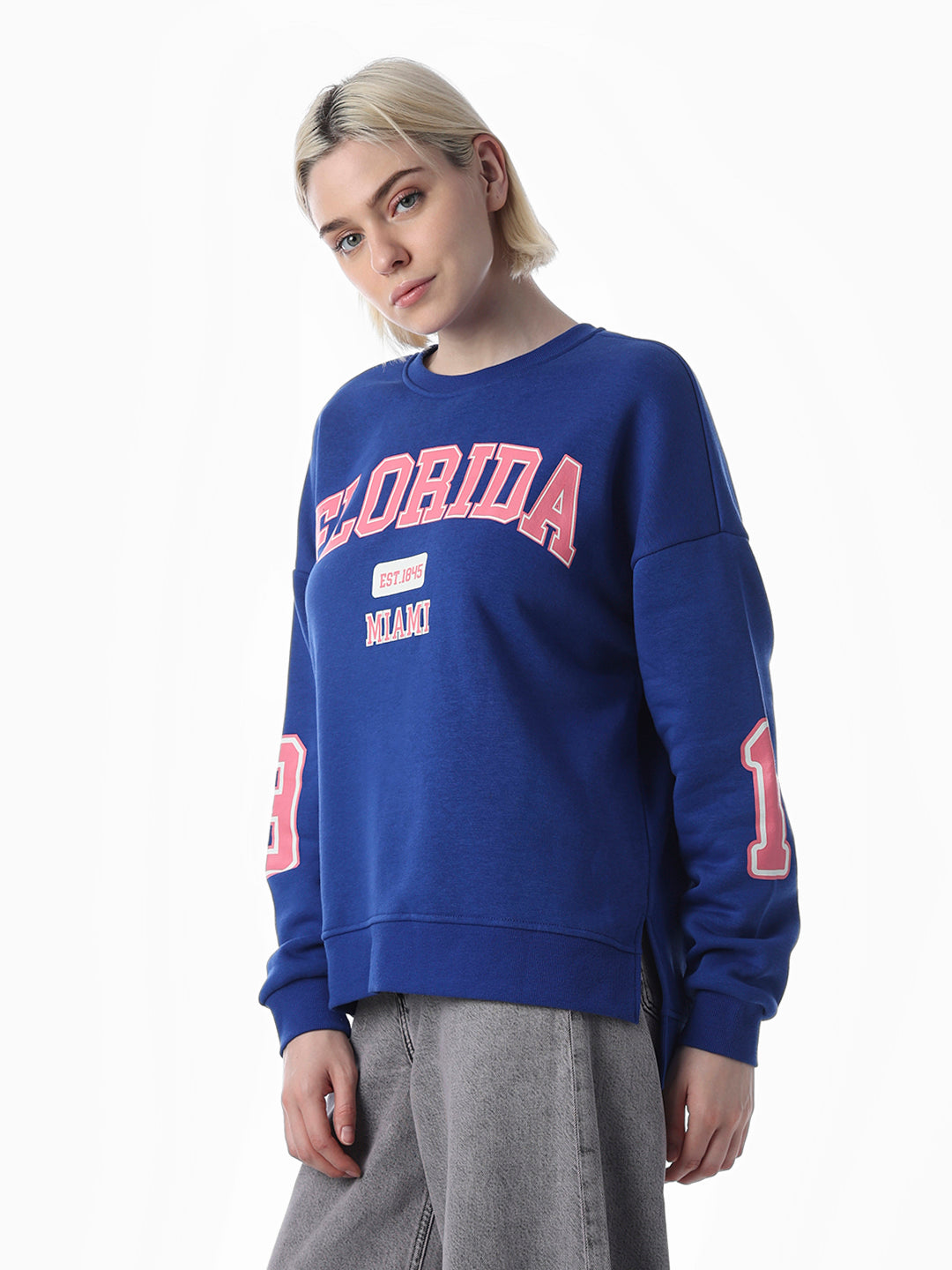 Blue Printed O-Neck Sweatshirt