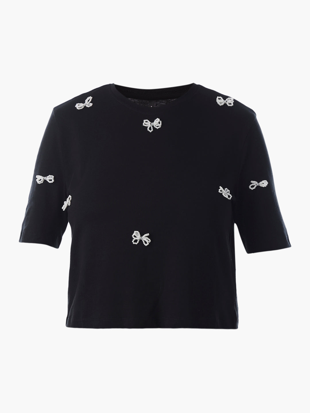 Black Pearl Motif Cotton T-shirt