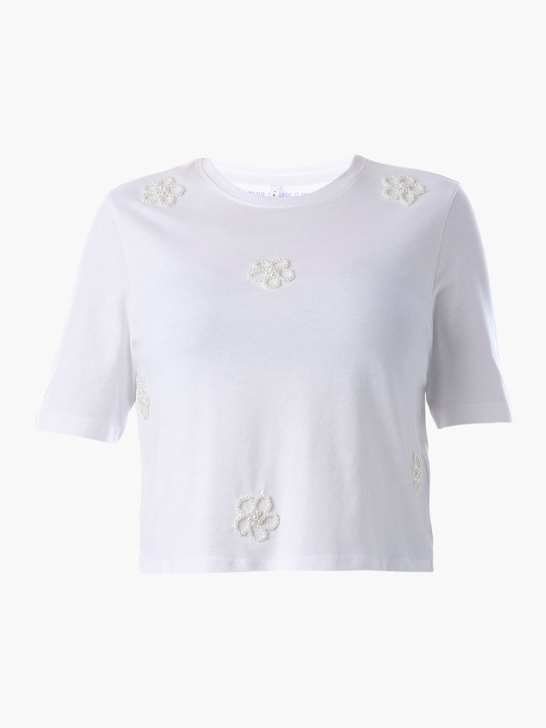 White Pearl Motif Cotton T-shirt