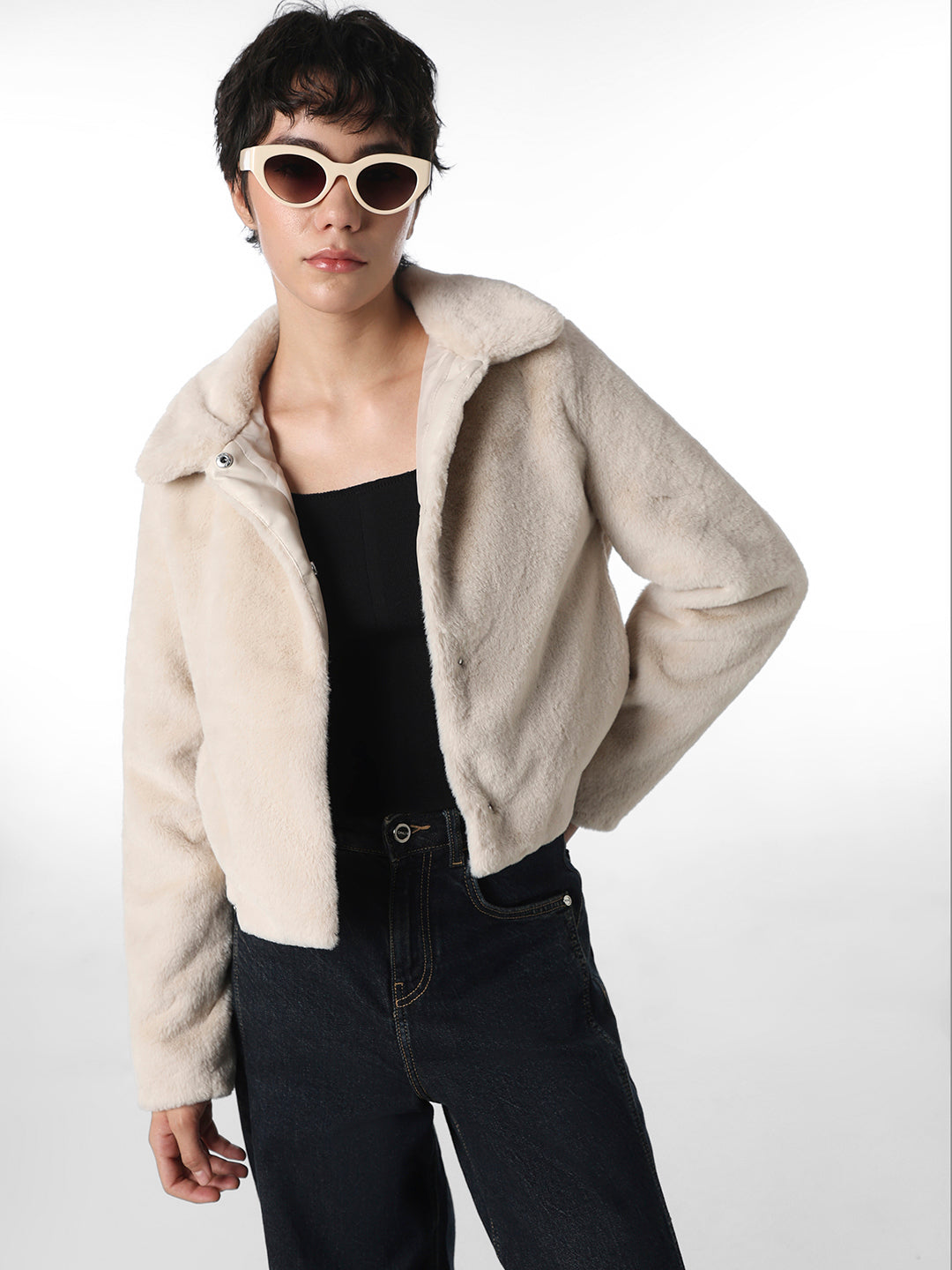 Beige Faux Fur Jacket