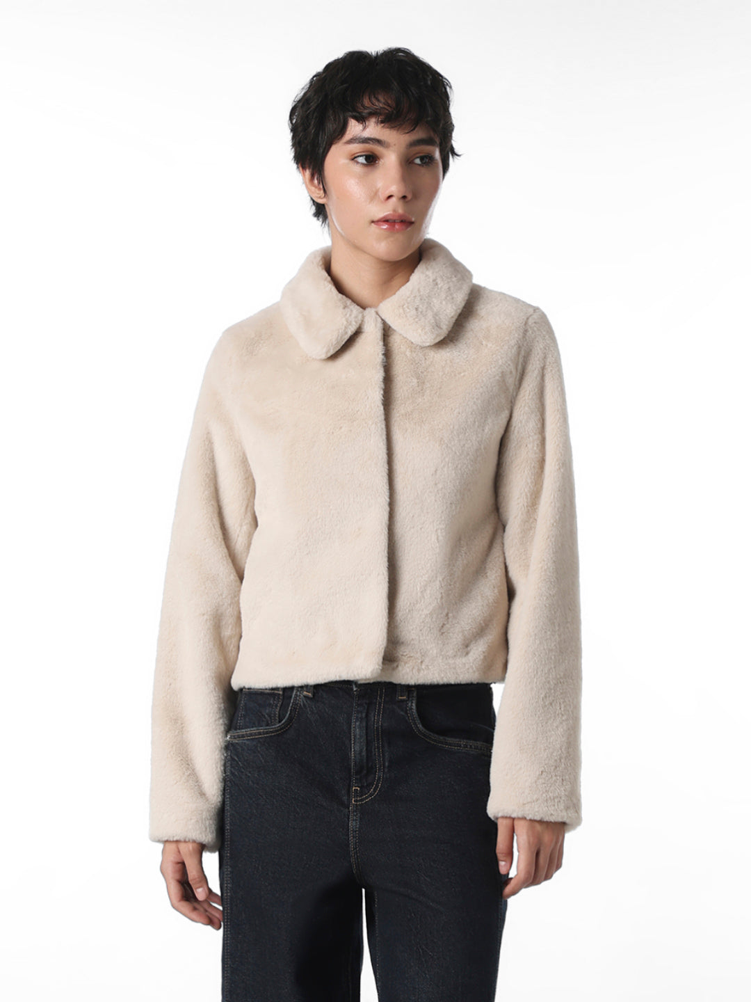 Beige Faux Fur Jacket