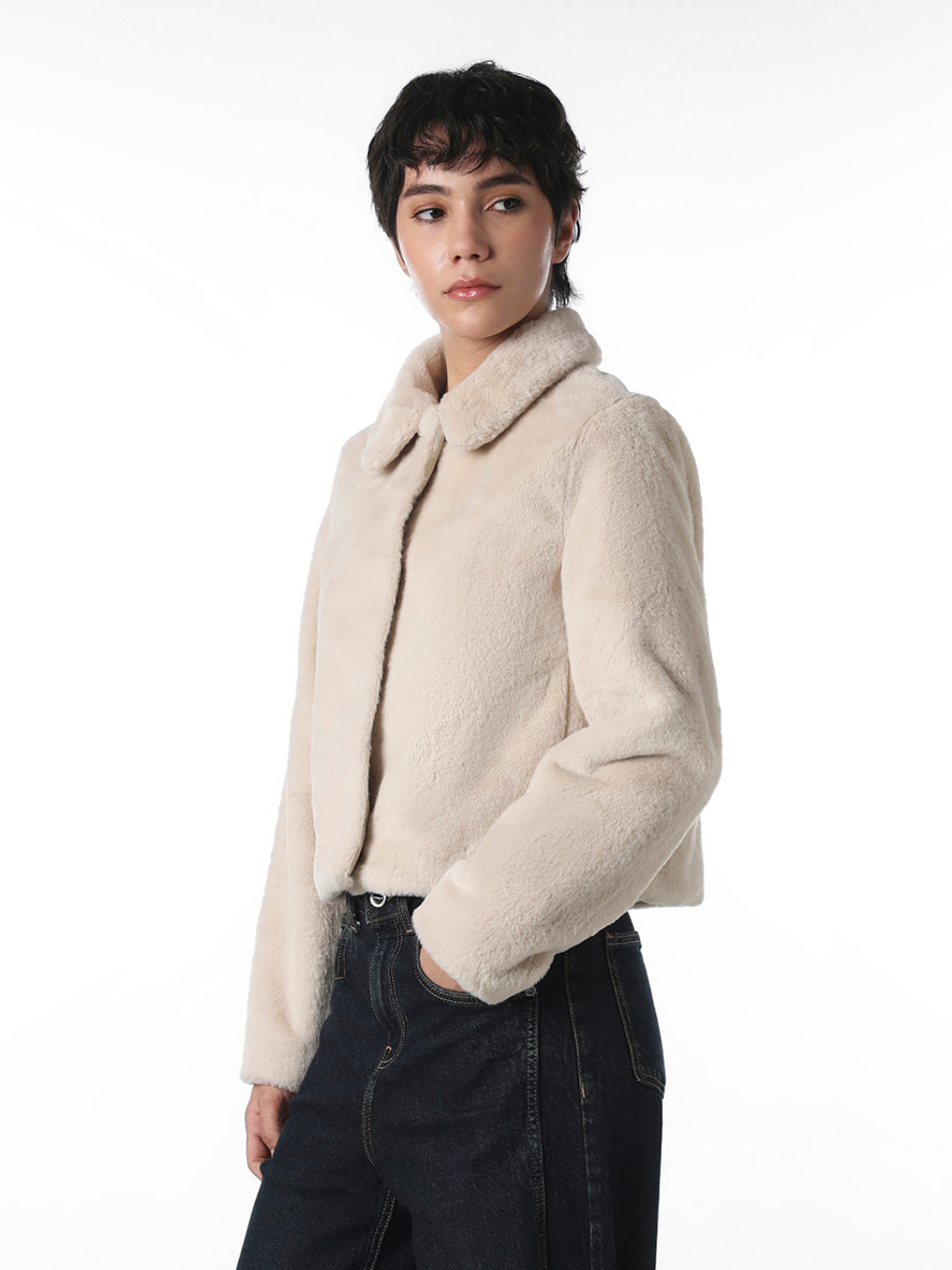 Beige Faux Fur Jacket