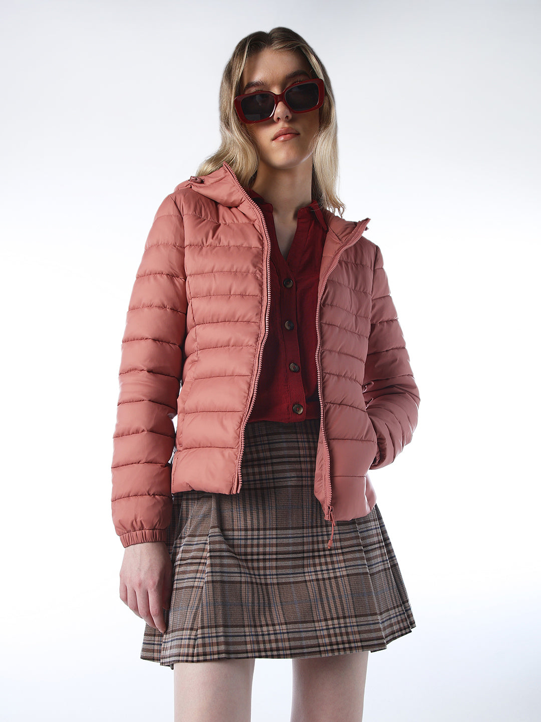 Hooded Puffer Jacket Rose Brown