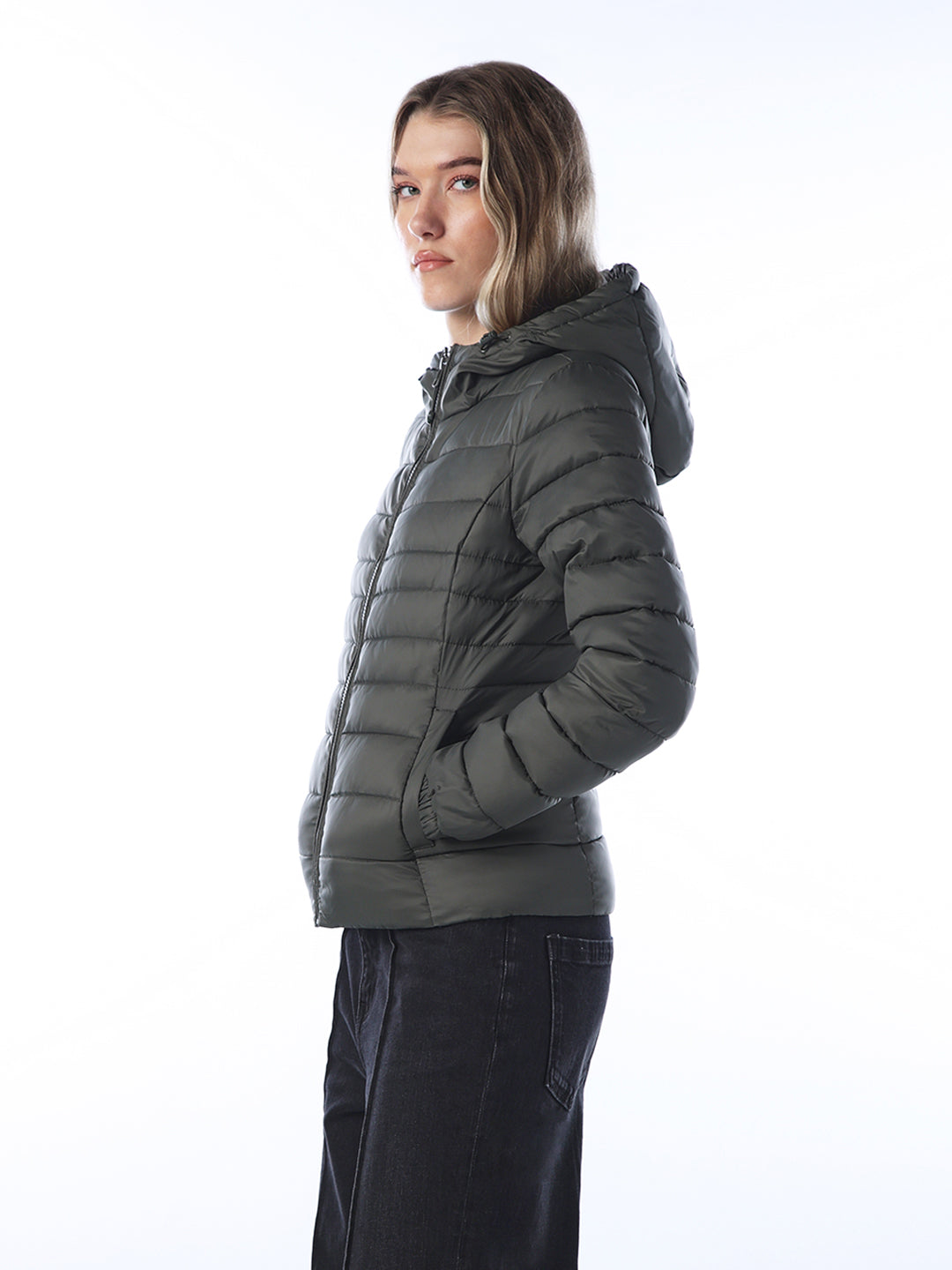 Hooded Puffer Jacket - Olive