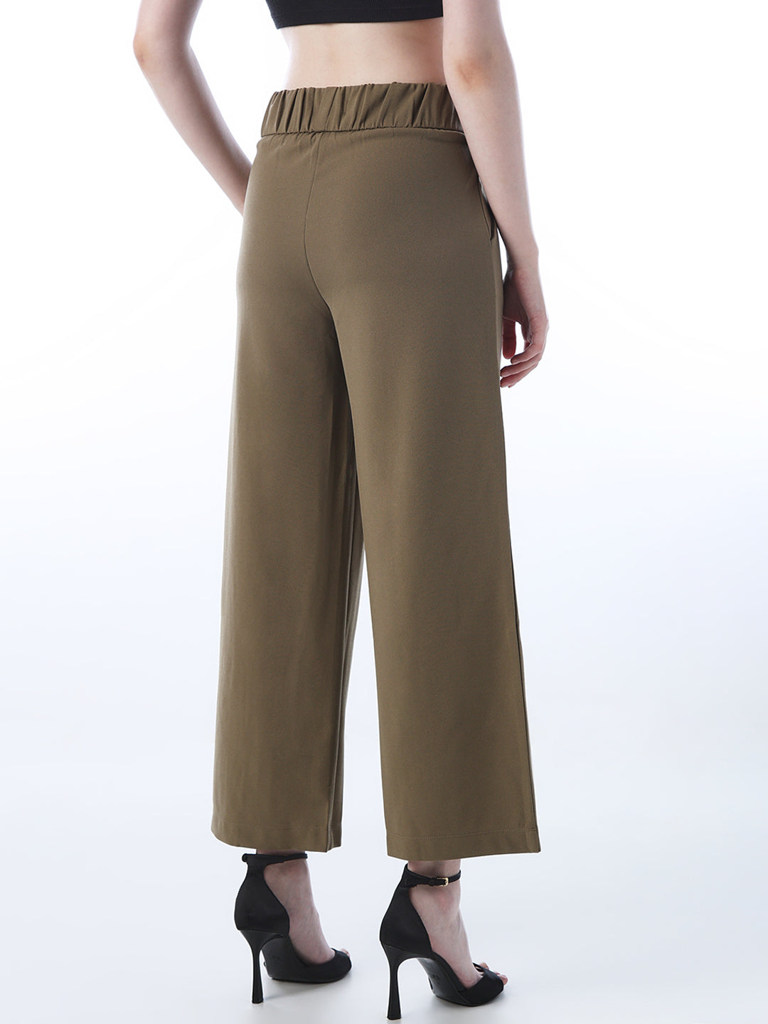 Button Detail Pull-On Pants - Olive