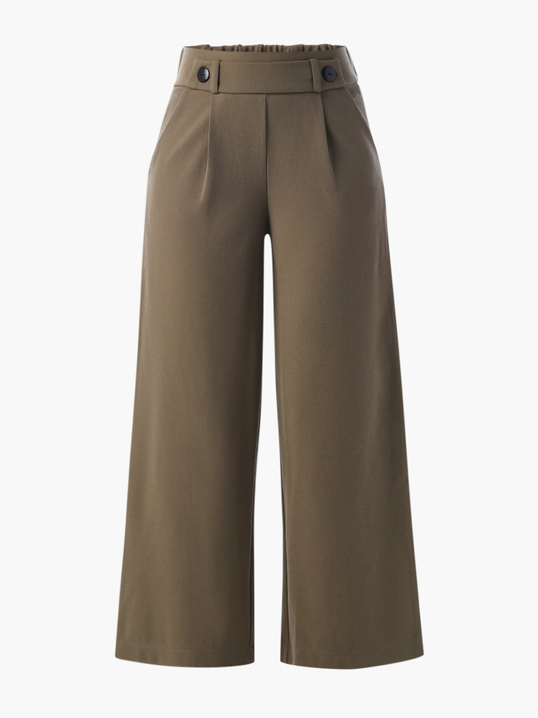 Button Detail Pull-On Pants - Olive