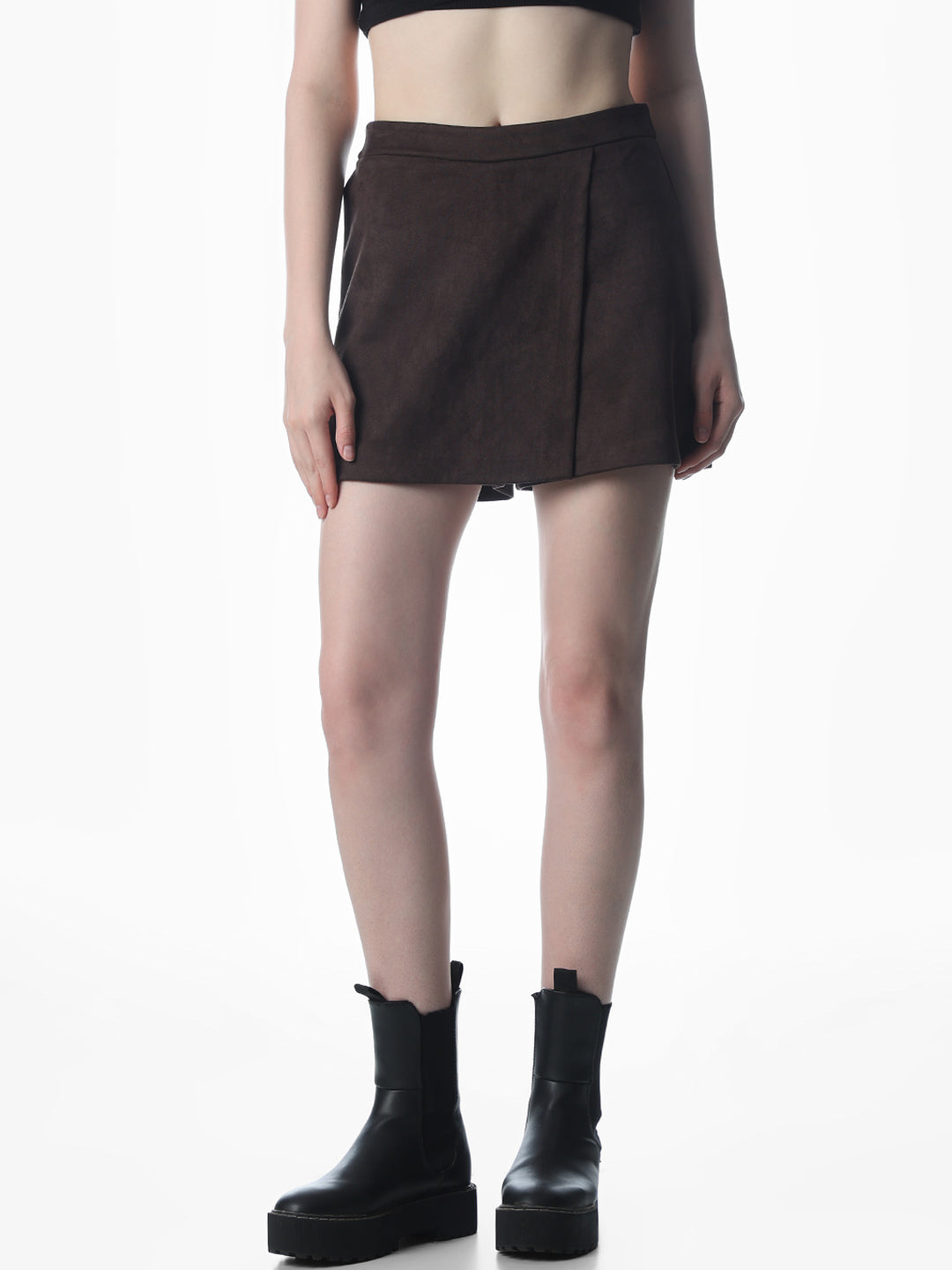 Dark Brown Mini Suede Skort