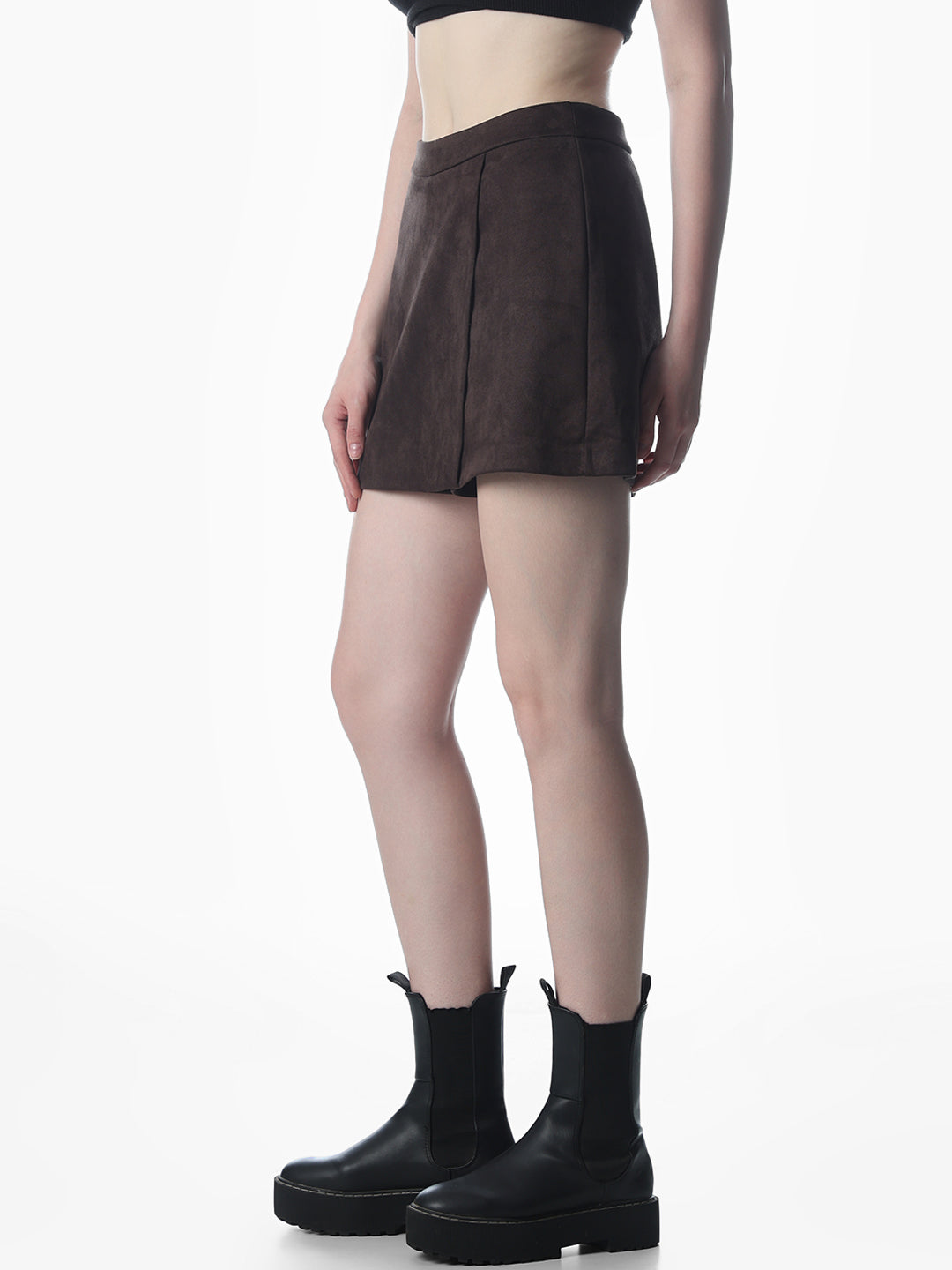 Dark Brown Mini Suede Skort