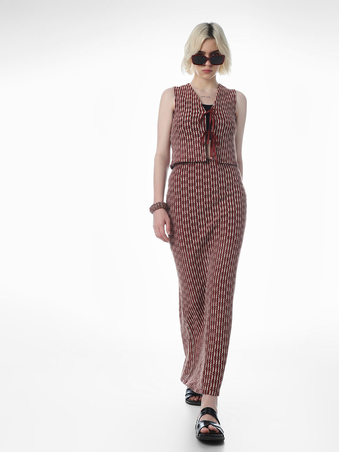 Red Knitted Long Skirt