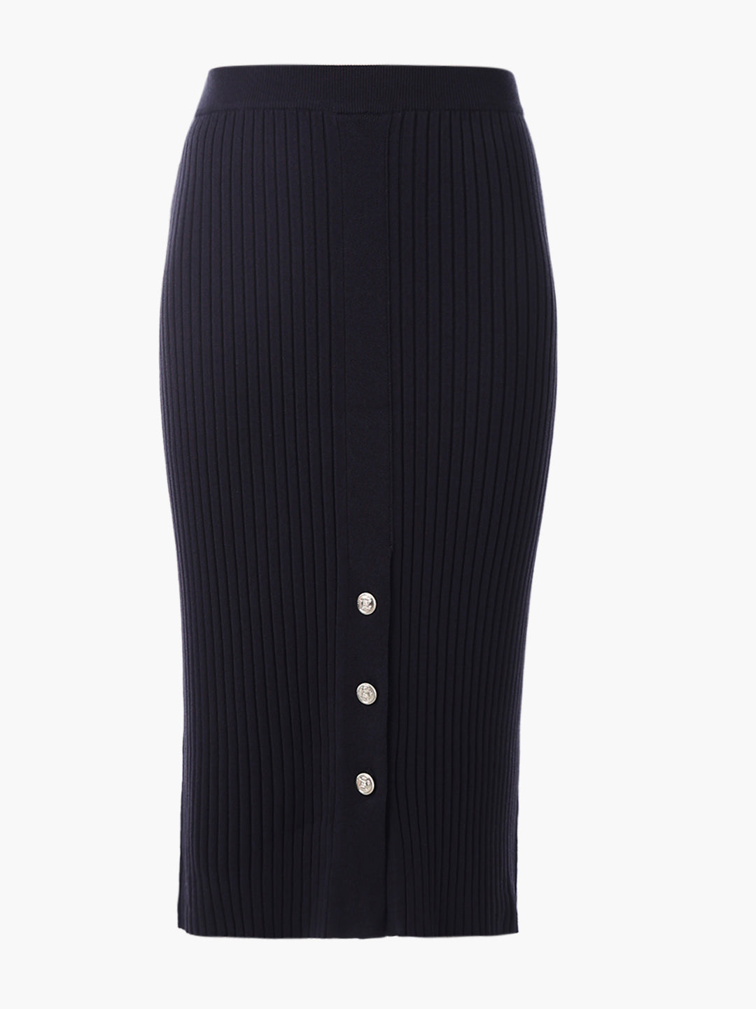 Navy Blue Ribbed Knitted Skirt