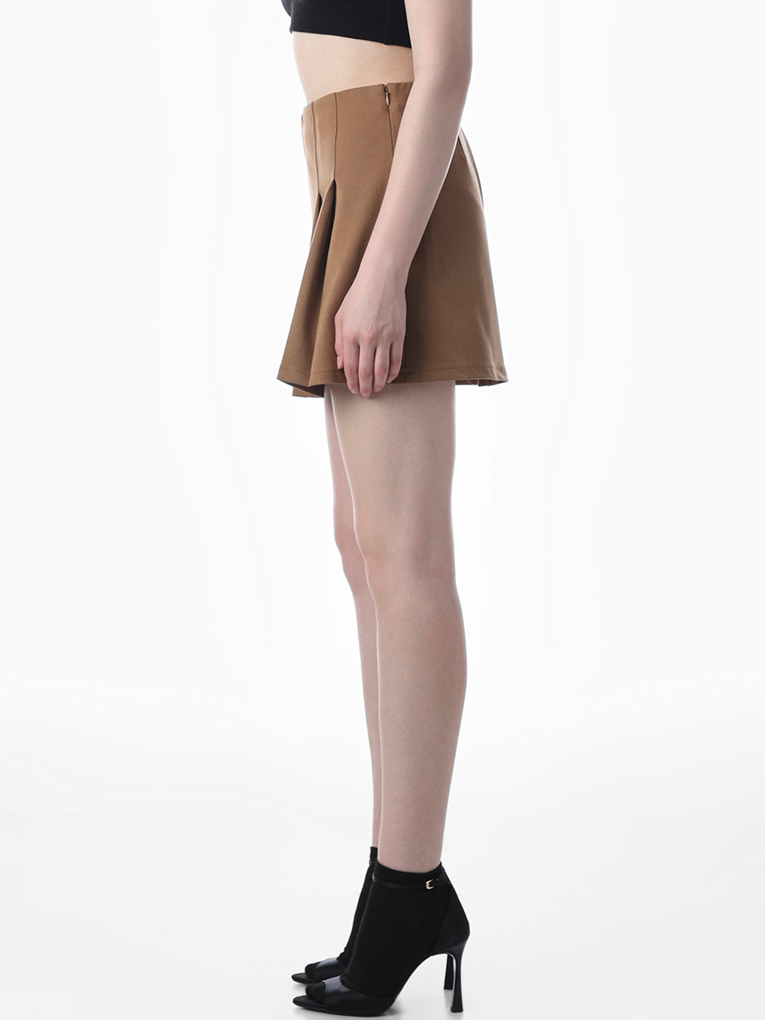 Brown Mini Pleated Skirt