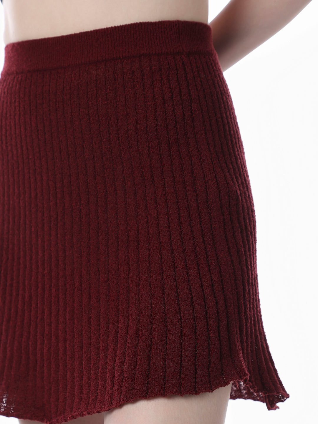 Maroon Ribbed Knitted Skirt