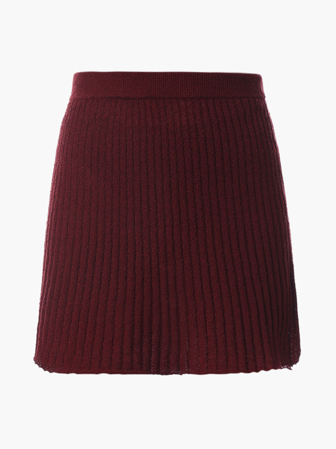 Maroon Ribbed Knitted Skirt
