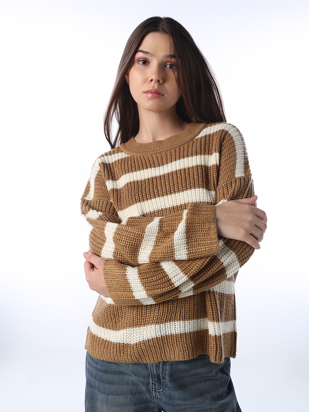 Striped Regular Fit Pullover - Brown