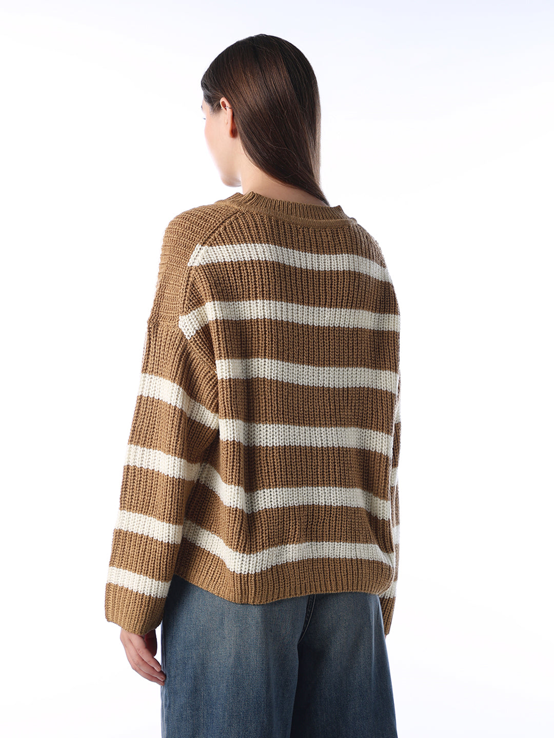 Striped Regular Fit Pullover - Brown