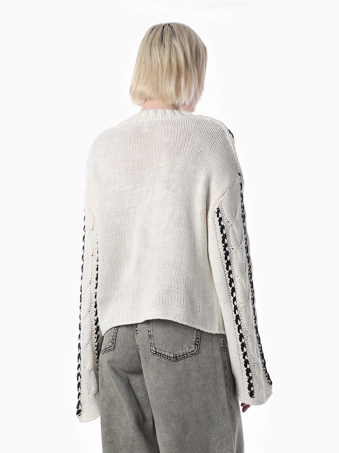 Off-White Cable Stitch O-Neck Pullover