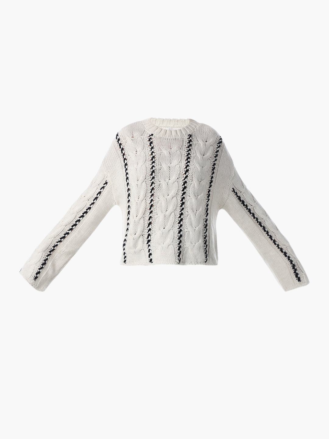 Off-White Cable Stitch O-Neck Pullover