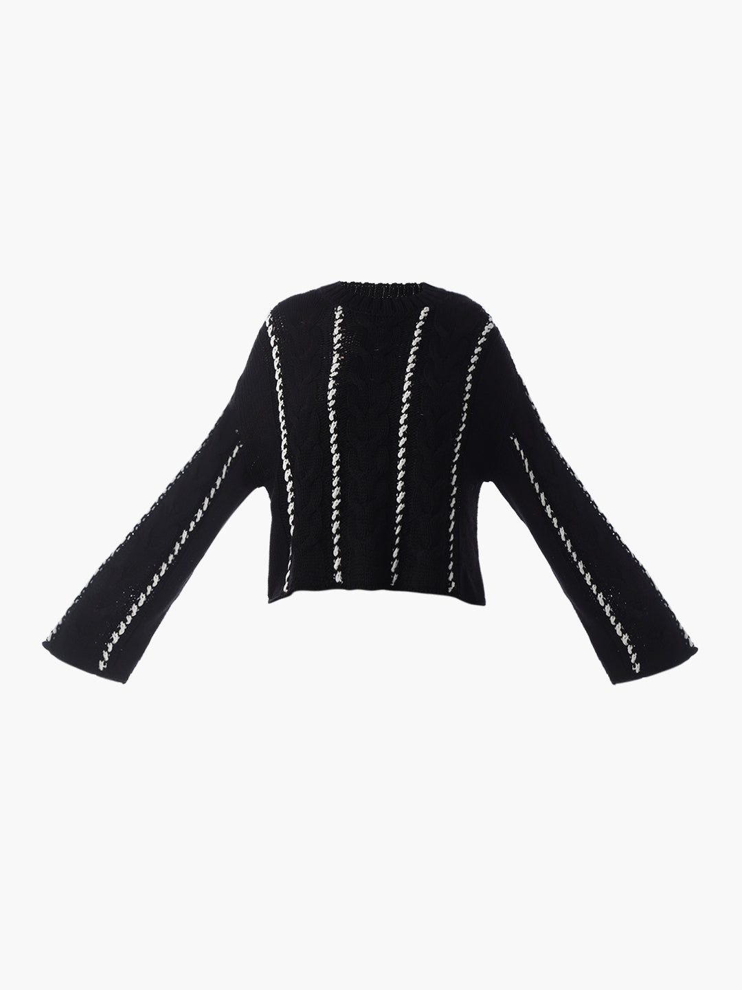 Black Cable Stitch O-Neck Pullover