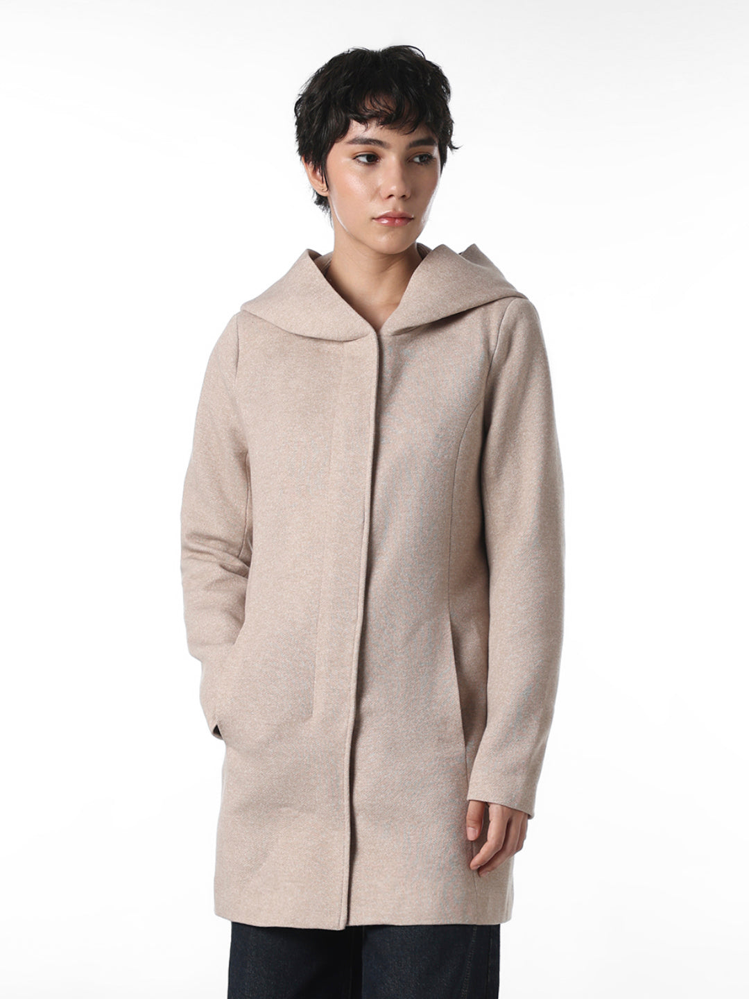 Beige Hooded Long Coat