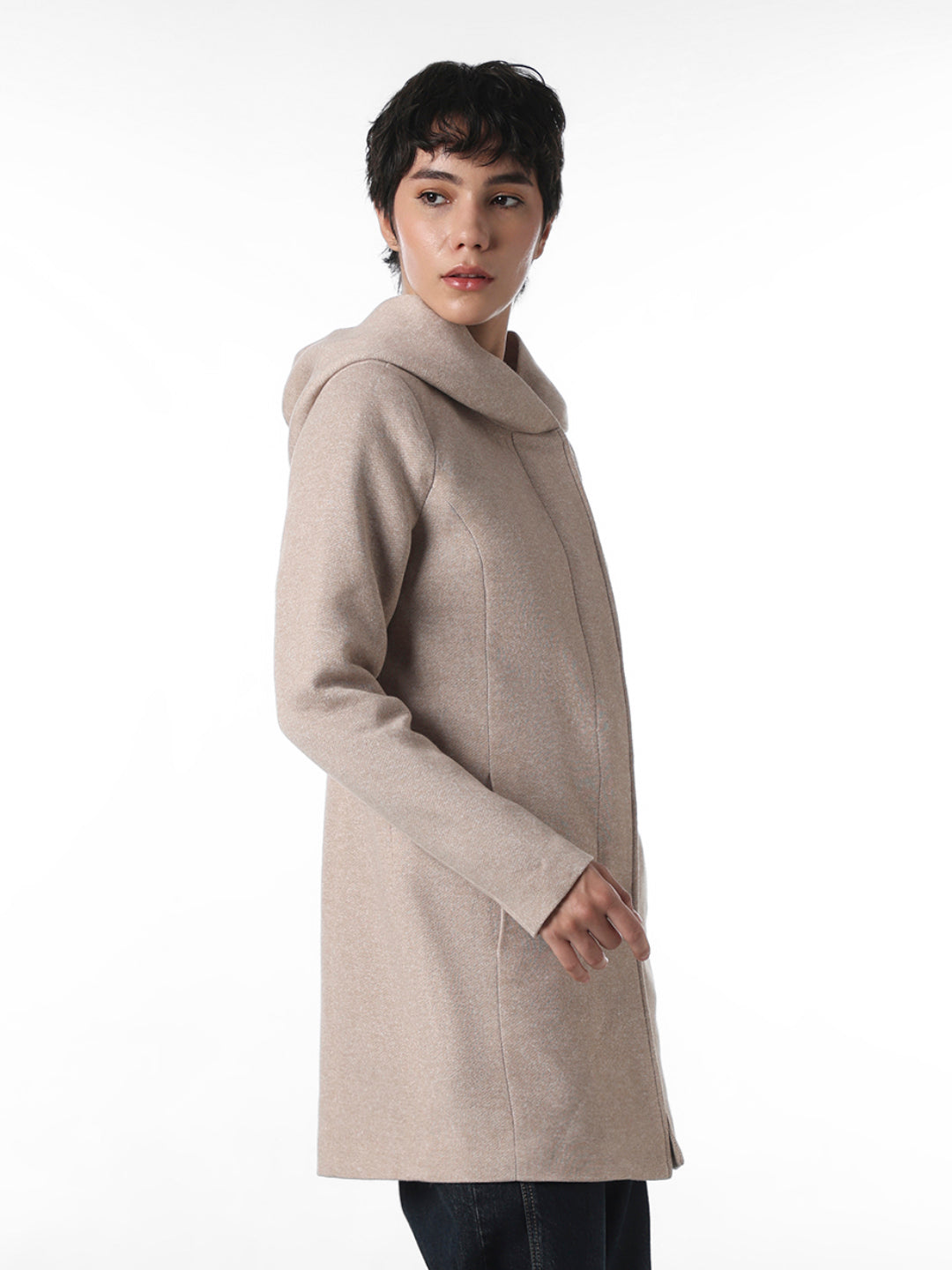 Beige Hooded Long Coat