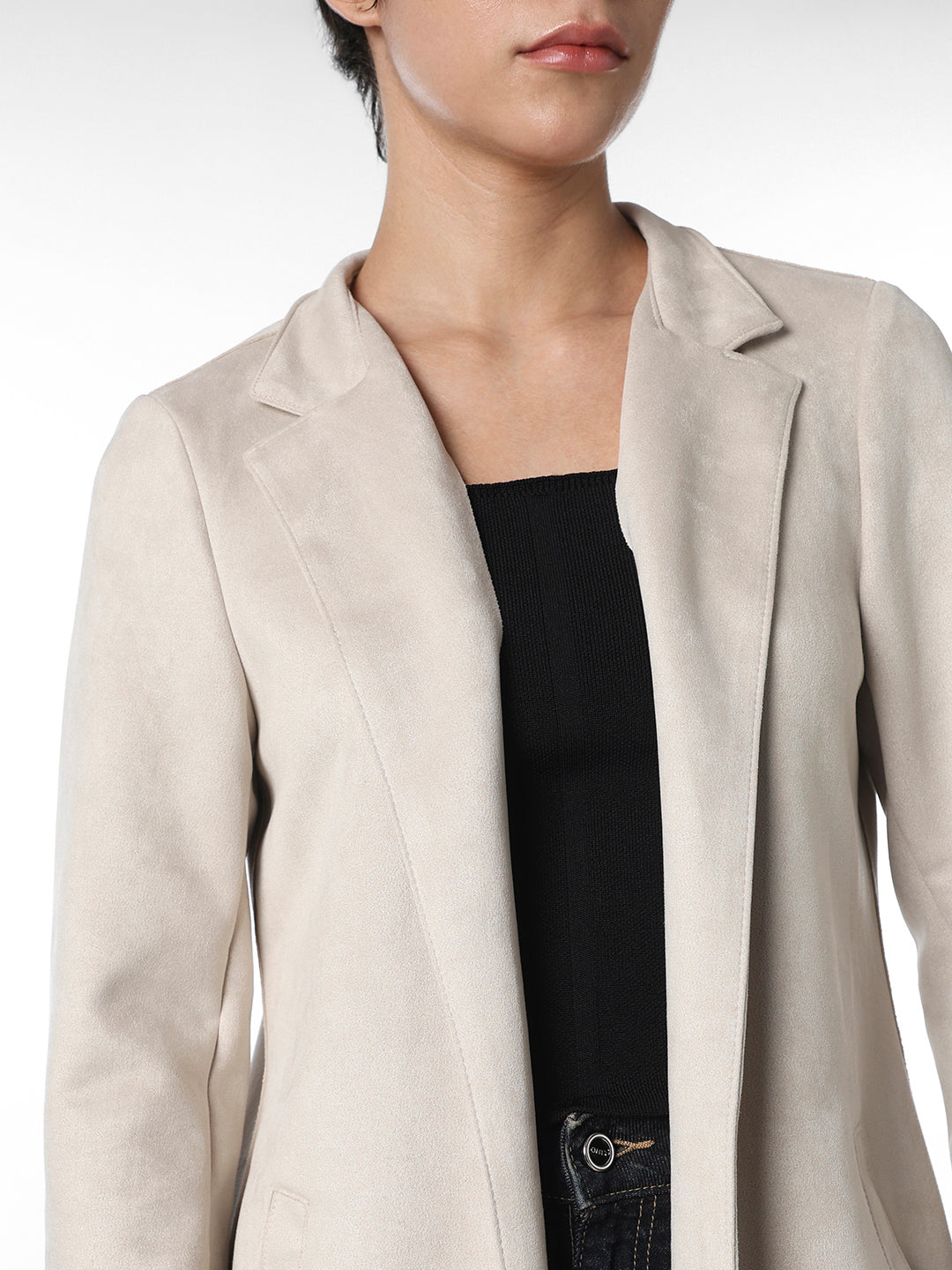 Beige Faux Suede Long Coat