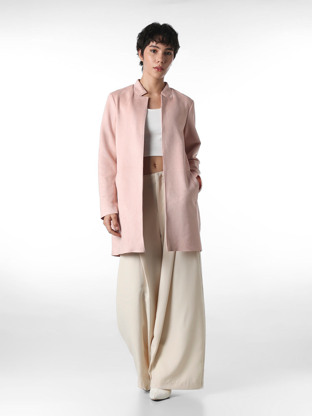 Pink Faux Suede Long Coat