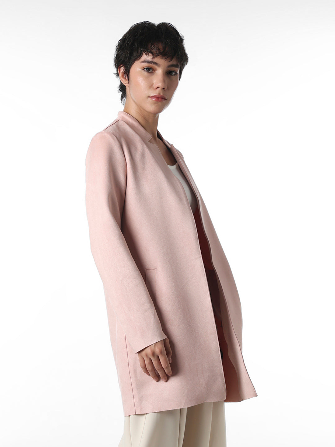 Pink Faux Suede Long Coat