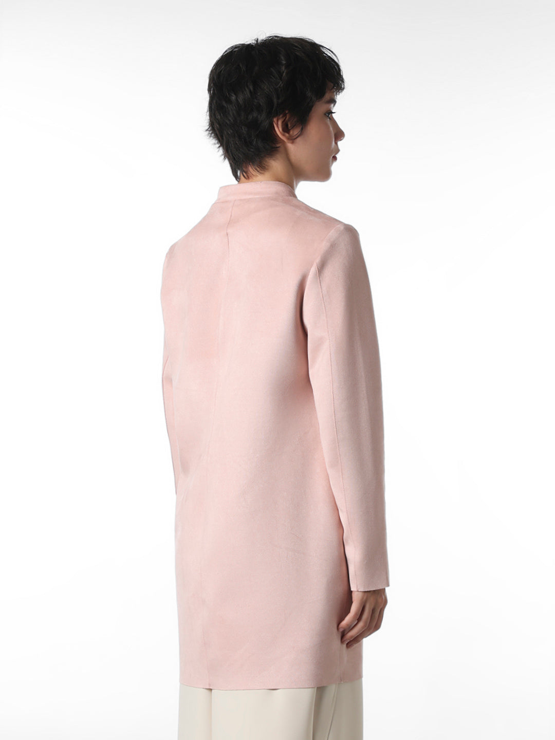Pink Faux Suede Long Coat