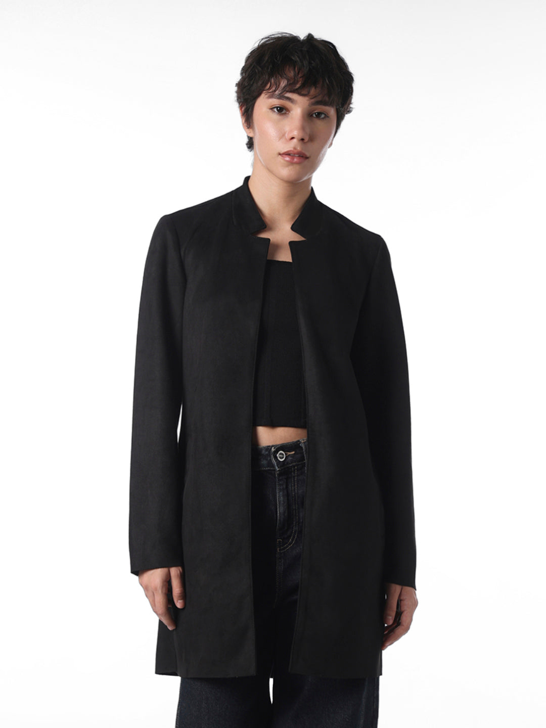Black Faux Suede Coatigan